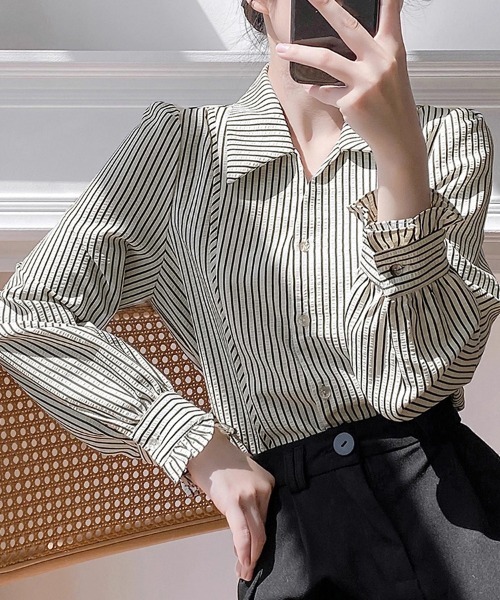 ONEP STAR(ワンピスター)の「袖フリルデザインストライプシャツ(シャツ/ブラウス・レディース・ストライプ・MEDIUM/LARGE)」の6枚目の写真