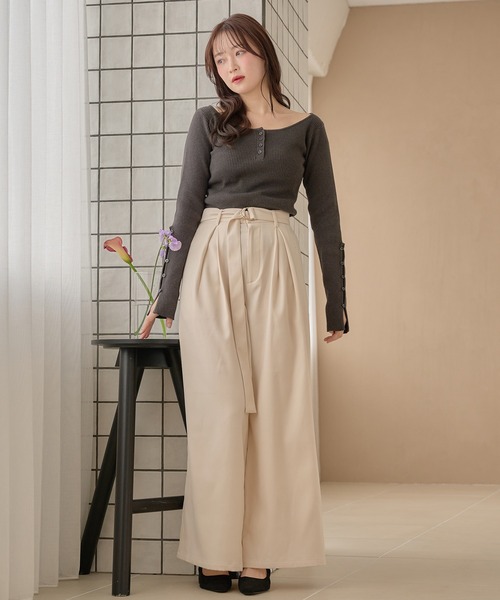 mideal(マイディール)の「tuck pleated wide pants / タックプリーツワイドパンツ(その他パンツ・レディース・ブラック/アイボリー・MEDIUM/SMALL)」の18枚目の写真