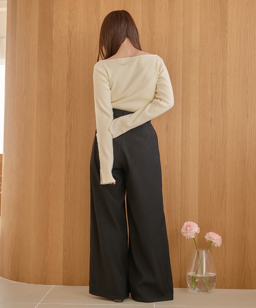 mideal(マイディール)の「tuck pleated wide pants / タックプリーツワイドパンツ(その他パンツ・レディース・ブラック/アイボリー・MEDIUM/SMALL)」の5枚目の写真