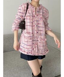 SNIDEL | ロングツイードジャケット(ノーカラージャケット)