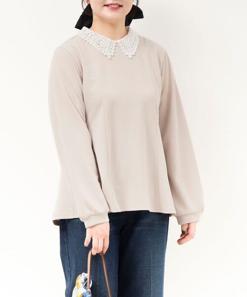 MICO COULIER（ミコクリエ）の「カットジョーゼット襟レースブラウス（襟取り外し可能）（シャツ/ブラウス・レディース・オフホワイト/ブラック/グレイッシュベージュ・38）」の3枚目の写真