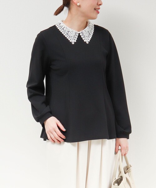 MICO COULIER（ミコクリエ）の「カットジョーゼット襟レースブラウス（襟取り外し可能）（シャツ/ブラウス・レディース・オフホワイト/ブラック/グレイッシュベージュ・38）」の2枚目の写真