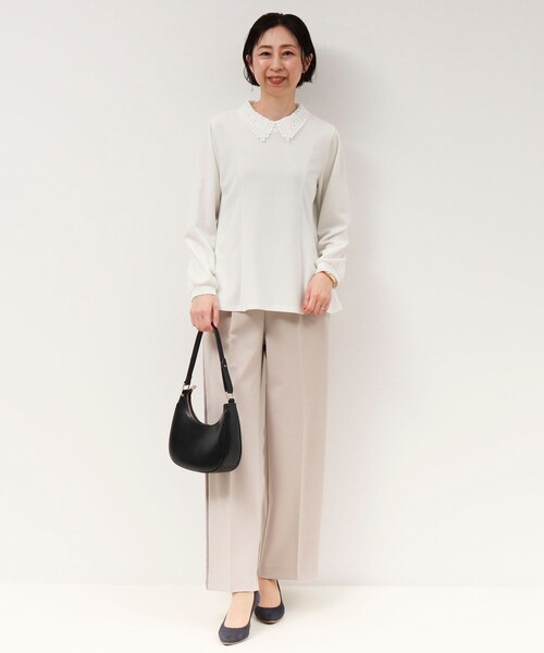 MICO COULIER（ミコクリエ）の「カットジョーゼット襟レースブラウス（襟取り外し可能）（シャツ/ブラウス・レディース・オフホワイト/ブラック/グレイッシュベージュ・38）」の5枚目の写真