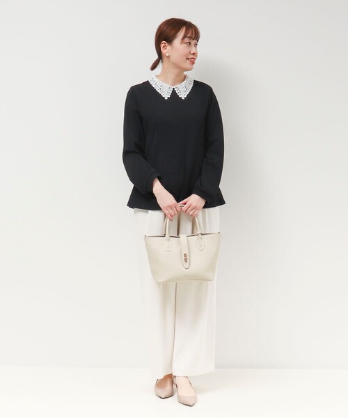 MICO COULIER（ミコクリエ）の「カットジョーゼット襟レースブラウス（襟取り外し可能）（シャツ/ブラウス・レディース・オフホワイト/ブラック/グレイッシュベージュ・38）」の7枚目の写真