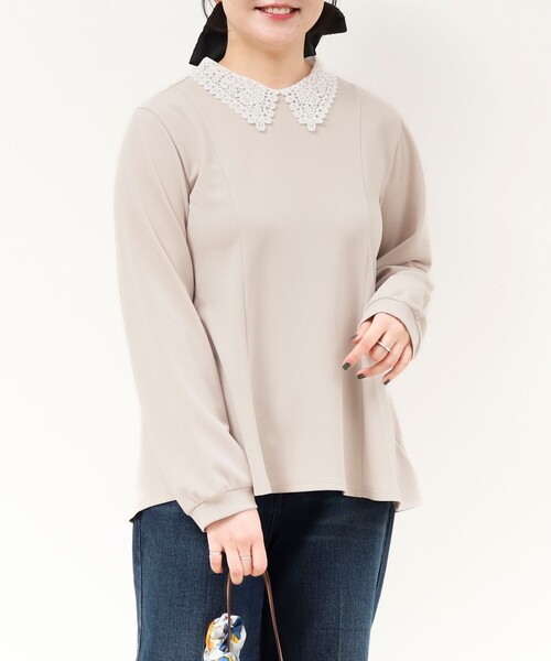 MICO COULIER（ミコクリエ）の「カットジョーゼット襟レースブラウス（襟取り外し可能）（シャツ/ブラウス・レディース・オフホワイト/ブラック/グレイッシュベージュ・38）」の14枚目の写真