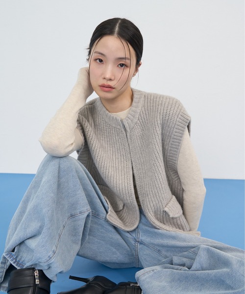NUJOH(ヌゾ)の「Zip Rib Knit Vest / ジップリブニットベスト(ベスト・レディース・グレー/ネイビー/ベージュ/チャコールグレー・FREE)」の20枚目の写真