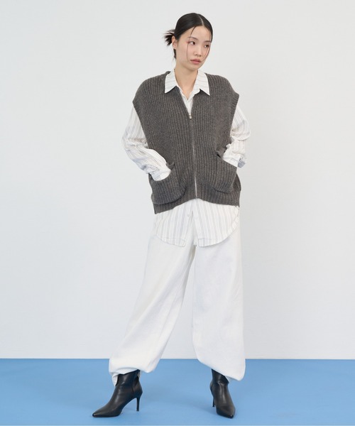 NUJOH(ヌゾ)の「Zip Rib Knit Vest / ジップリブニットベスト(ベスト・レディース・グレー/ネイビー/ベージュ/チャコールグレー・FREE)」の10枚目の写真