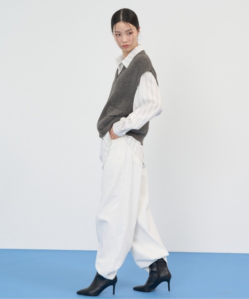 NUJOH(ヌゾ)の「Zip Rib Knit Vest / ジップリブニットベスト(ベスト・レディース・グレー/ネイビー/ベージュ/チャコールグレー・FREE)」の14枚目の写真