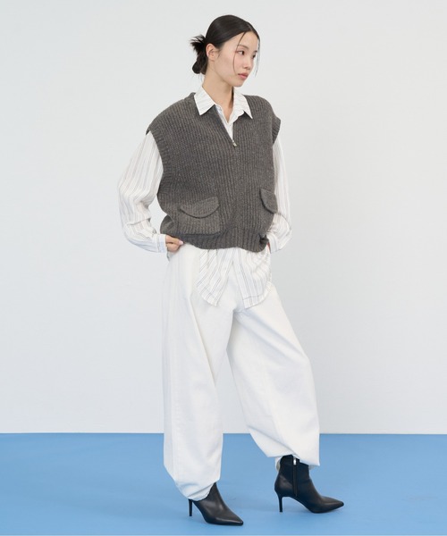 NUJOH(ヌゾ)の「Zip Rib Knit Vest / ジップリブニットベスト(ベスト・レディース・グレー/ネイビー/ベージュ/チャコールグレー・FREE)」の12枚目の写真