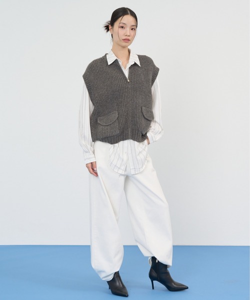 NUJOH(ヌゾ)の「Zip Rib Knit Vest / ジップリブニットベスト(ベスト・レディース・グレー/ネイビー/ベージュ/チャコールグレー・FREE)」の13枚目の写真
