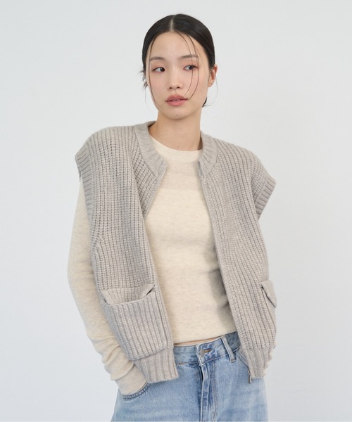 NUJOH(ヌゾ)の「Zip Rib Knit Vest / ジップリブニットベスト(ベスト・レディース・グレー/ネイビー/ベージュ/チャコールグレー・FREE)」の16枚目の写真
