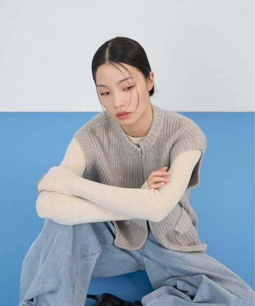 NUJOH(ヌゾ)の「Zip Rib Knit Vest / ジップリブニットベスト(ベスト・レディース・グレー/ネイビー/ベージュ/チャコールグレー・FREE)」の22枚目の写真