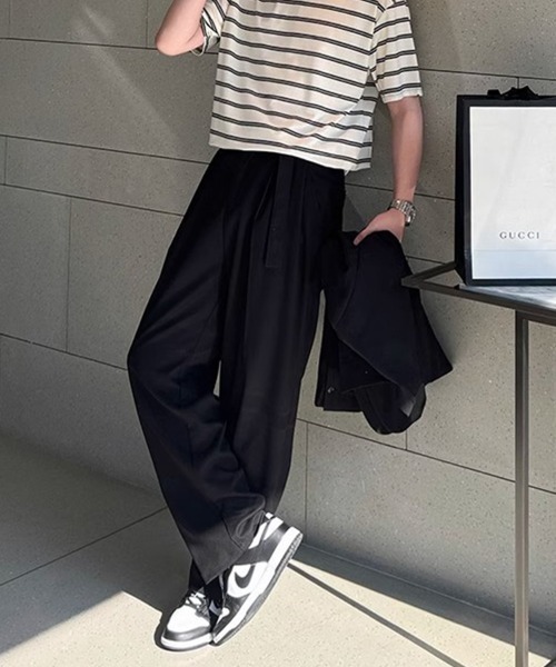 KELVIN（ケルヴァン）の「Belted Tuck Wide Slacks Pants ベルト付き ワイド タックスラックス（スラックス・メンズ・ブラック/グレー・MEDIUM/LARGE）」の7枚目の写真