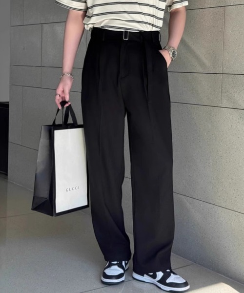 KELVIN（ケルヴァン）の「Belted Tuck Wide Slacks Pants ベルト付き ワイド タックスラックス（スラックス・メンズ・ブラック/グレー・MEDIUM/LARGE）」の8枚目の写真