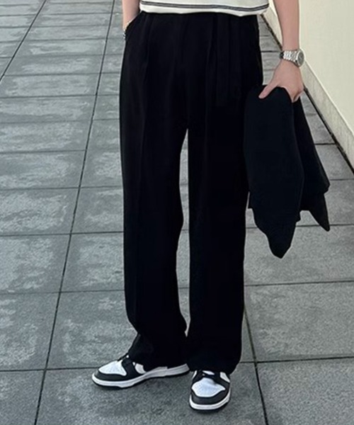 KELVIN（ケルヴァン）の「Belted Tuck Wide Slacks Pants ベルト付き ワイド タックスラックス（スラックス・メンズ・ブラック/グレー・MEDIUM/LARGE）」の9枚目の写真