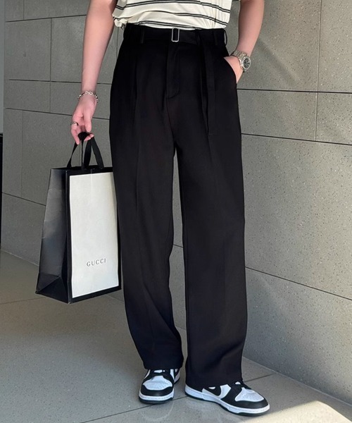 KELVIN（ケルヴァン）の「Belted Tuck Wide Slacks Pants ベルト付き ワイド タックスラックス（スラックス・メンズ・ブラック/グレー・MEDIUM/LARGE）」の10枚目の写真