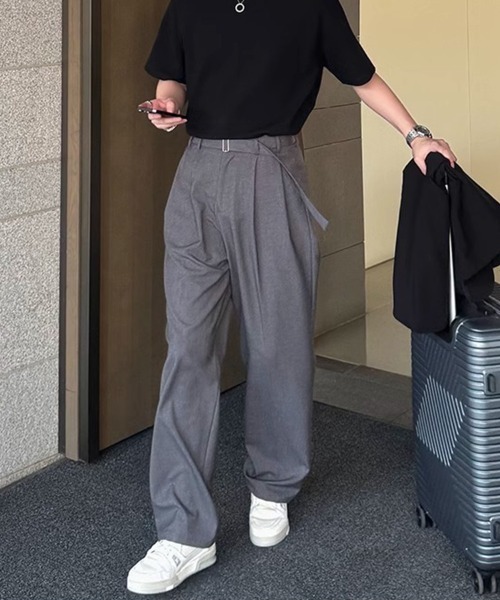 KELVIN（ケルヴァン）の「Belted Tuck Wide Slacks Pants ベルト付き ワイド タックスラックス（スラックス・メンズ・ブラック/グレー・MEDIUM/LARGE）」の11枚目の写真