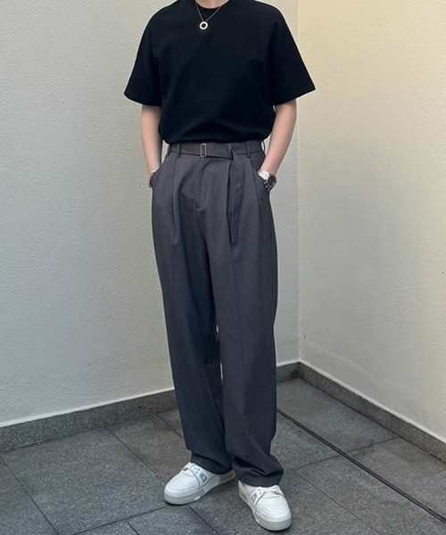 KELVIN（ケルヴァン）の「Belted Tuck Wide Slacks Pants ベルト付き ワイド タックスラックス（スラックス・メンズ・ブラック/グレー・MEDIUM/LARGE）」の12枚目の写真
