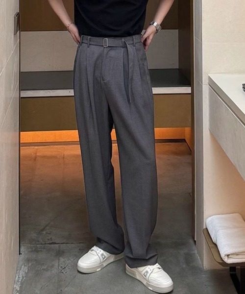 KELVIN（ケルヴァン）の「Belted Tuck Wide Slacks Pants ベルト付き ワイド タックスラックス（スラックス・メンズ・ブラック/グレー・MEDIUM/LARGE）」の13枚目の写真