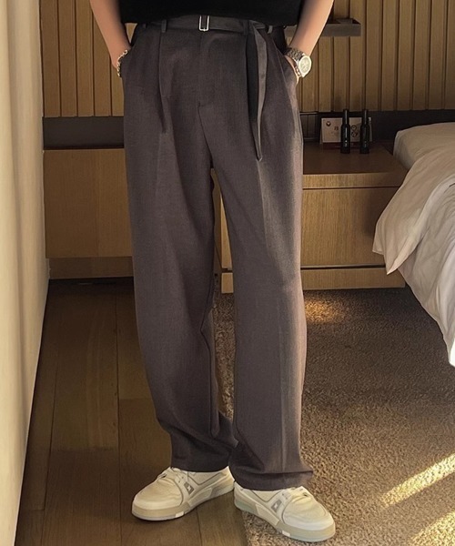 KELVIN（ケルヴァン）の「Belted Tuck Wide Slacks Pants ベルト付き ワイド タックスラックス（スラックス・メンズ・ブラック/グレー・MEDIUM/LARGE）」の14枚目の写真