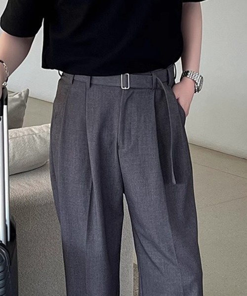 KELVIN（ケルヴァン）の「Belted Tuck Wide Slacks Pants ベルト付き ワイド タックスラックス（スラックス・メンズ・ブラック/グレー・MEDIUM/LARGE）」の16枚目の写真