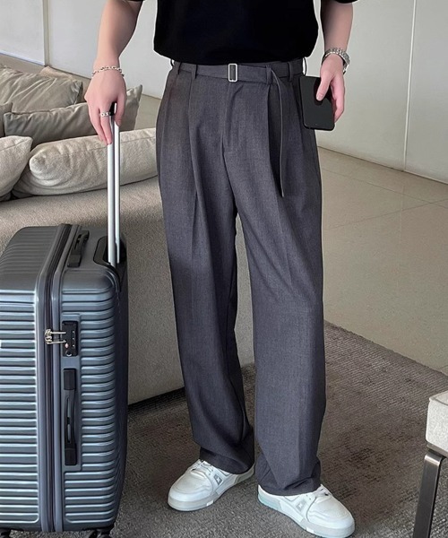 KELVIN（ケルヴァン）の「Belted Tuck Wide Slacks Pants ベルト付き ワイド タックスラックス（スラックス・メンズ・ブラック/グレー・MEDIUM/LARGE）」の17枚目の写真