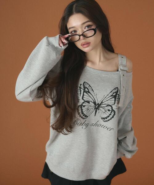 dispark（ディスパーク）の「DISPARK/【26年春新作】ベルトショルダーグラフィックスウェット（スウェット・レディース・ホワイト/ブラック/グレー・FREE）」の3枚目の写真