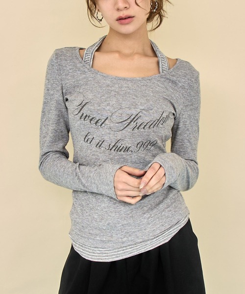 ANAP(アナップ)の「ホルターネックドッキングプリントトップス(Tシャツ/カットソー・レディース・グレー/ホワイト/ブラック・F)」の3枚目の写真