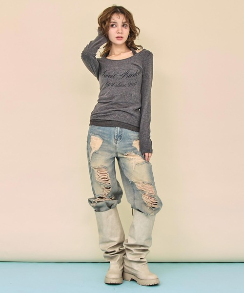 ANAP(アナップ)の「ホルターネックドッキングプリントトップス(Tシャツ/カットソー・レディース・グレー/ホワイト/ブラック・F)」の6枚目の写真