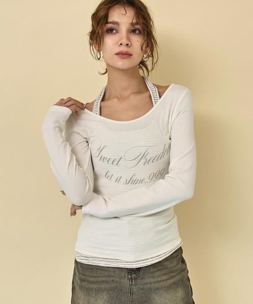 ANAP(アナップ)の「ホルターネックドッキングプリントトップス(Tシャツ/カットソー・レディース・グレー/ホワイト/ブラック・F)」の8枚目の写真