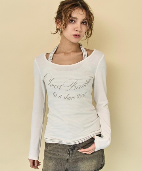 ANAP(アナップ)の「ホルターネックドッキングプリントトップス(Tシャツ/カットソー・レディース・グレー/ホワイト/ブラック・F)」の9枚目の写真