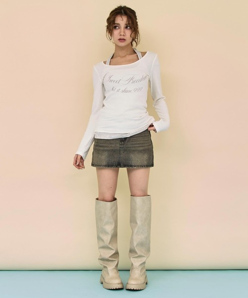 ANAP(アナップ)の「ホルターネックドッキングプリントトップス(Tシャツ/カットソー・レディース・グレー/ホワイト/ブラック・F)」の11枚目の写真