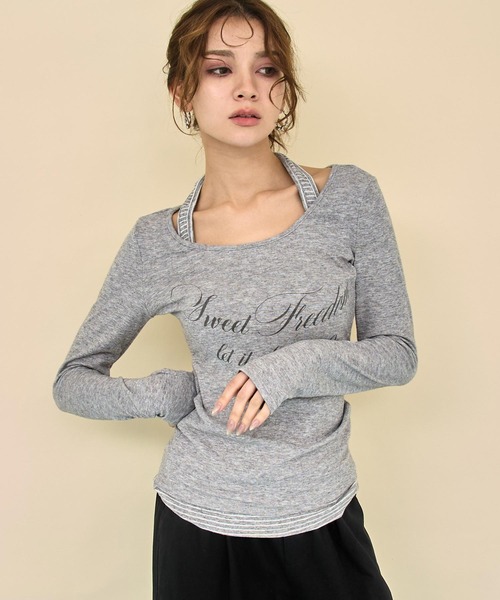 ANAP(アナップ)の「ホルターネックドッキングプリントトップス(Tシャツ/カットソー・レディース・グレー/ホワイト/ブラック・F)」の12枚目の写真