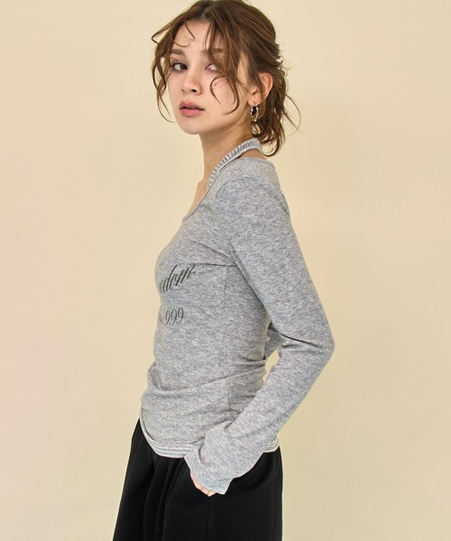 ANAP(アナップ)の「ホルターネックドッキングプリントトップス(Tシャツ/カットソー・レディース・グレー/ホワイト/ブラック・F)」の14枚目の写真