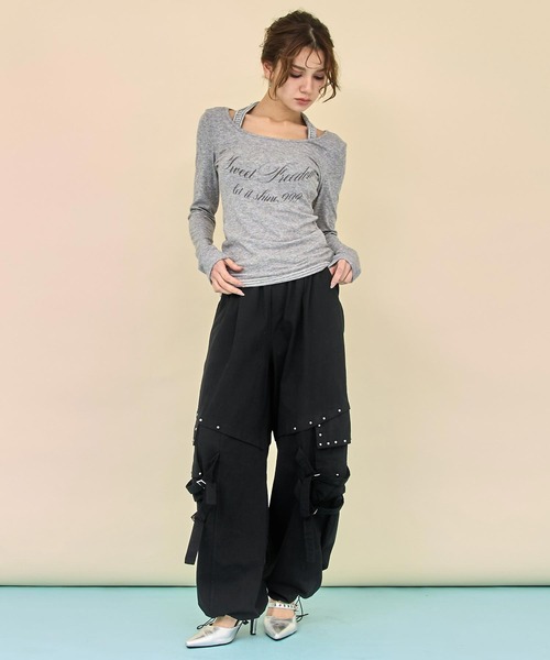 ANAP(アナップ)の「ホルターネックドッキングプリントトップス(Tシャツ/カットソー・レディース・グレー/ホワイト/ブラック・F)」の16枚目の写真