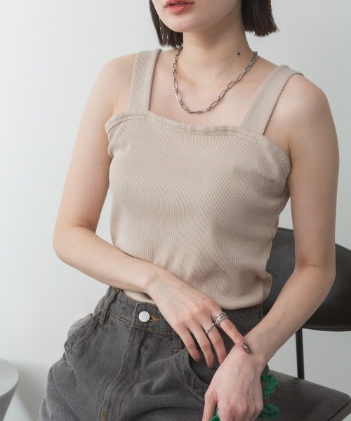 aity(アイティ)の「M-4L 2×2リブ チューブトップキャミソール 夏服(キャミソール・レディース・ベージュ/カーキ/ブラック/オフホワイト/杢グレー・3L/LL/L/M/4L)」の5枚目の写真