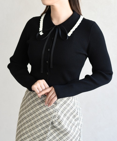 31 Sons de mode(トランテアン ソン ドゥ モード)の「2026春夏新作 襟フリルニット(ニット/セーター・レディース・オフホワイト/イエロー/ブラック・フリ-)」の3枚目の写真