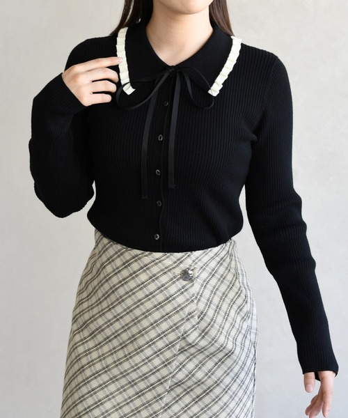 31 Sons de mode(トランテアン ソン ドゥ モード)の「2026春夏新作 襟フリルニット(ニット/セーター・レディース・オフホワイト/イエロー/ブラック・フリ-)」の9枚目の写真