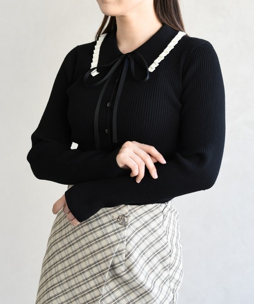 31 Sons de mode(トランテアン ソン ドゥ モード)の「2026春夏新作 襟フリルニット(ニット/セーター・レディース・オフホワイト/イエロー/ブラック・フリ-)」の10枚目の写真