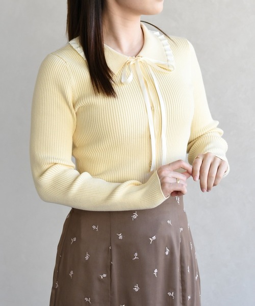 31 Sons de mode(トランテアン ソン ドゥ モード)の「2026春夏新作 襟フリルニット(ニット/セーター・レディース・オフホワイト/イエロー/ブラック・フリ-)」の16枚目の写真
