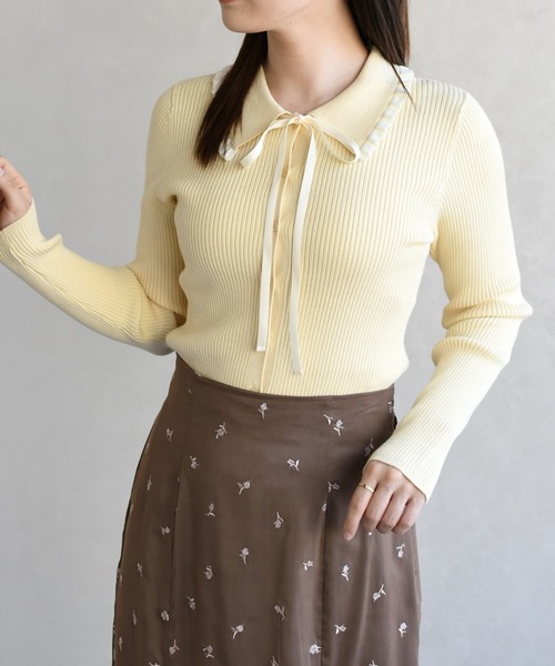 31 Sons de mode(トランテアン ソン ドゥ モード)の「2026春夏新作 襟フリルニット(ニット/セーター・レディース・オフホワイト/イエロー/ブラック・フリ-)」の18枚目の写真