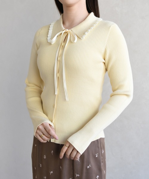 31 Sons de mode(トランテアン ソン ドゥ モード)の「2026春夏新作 襟フリルニット(ニット/セーター・レディース・オフホワイト/イエロー/ブラック・フリ-)」の22枚目の写真