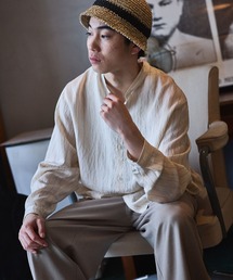 リネン混バンドカラーシャツ
