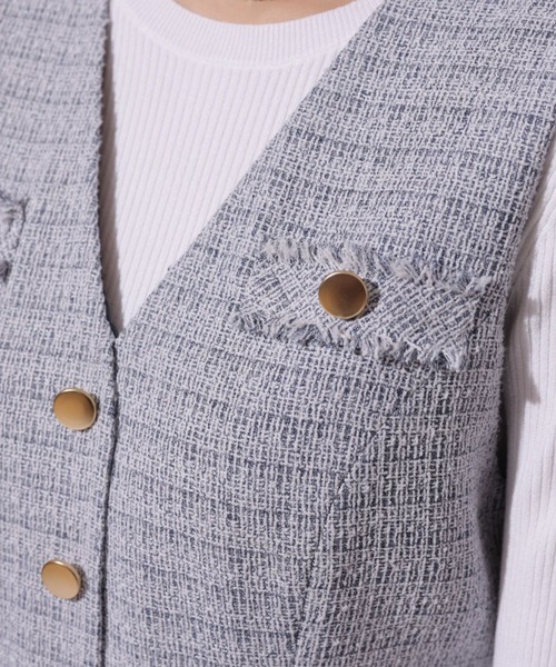 Mystrada(マイストラーダ)の「ツィードジレワンピ(ワンピース・レディース・ライトブルー/イエロー系その他・38/36)」の10枚目の写真