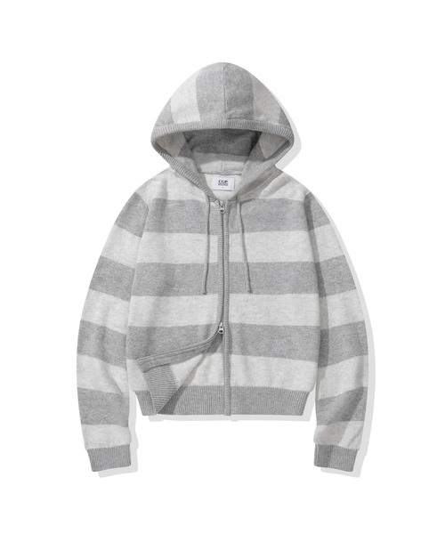 codegraphy（コードグラフィー）の「(Women's) Striped Knit Hooded Zip-up CBFSWKC001（パーカー・メンズ・ダークネイビー/ラベンダー/オートミール・SMALL/MEDIUM）」の2枚目の写真