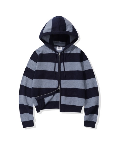 (Women's) Striped Knit Hooded Zip-up CBFSWKC001