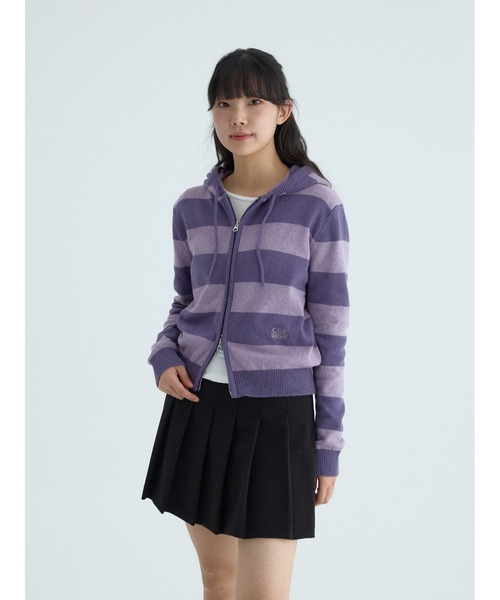 codegraphy（コードグラフィー）の「(Women's) Striped Knit Hooded Zip-up CBFSWKC001（パーカー・メンズ・ダークネイビー/ラベンダー/オートミール・SMALL/MEDIUM）」の7枚目の写真