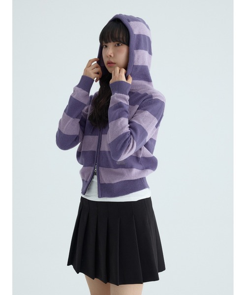 codegraphy（コードグラフィー）の「(Women's) Striped Knit Hooded Zip-up CBFSWKC001（パーカー・メンズ・ダークネイビー/ラベンダー/オートミール・SMALL/MEDIUM）」の8枚目の写真