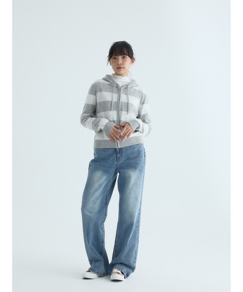 codegraphy（コードグラフィー）の「(Women's) Striped Knit Hooded Zip-up CBFSWKC001（パーカー・メンズ・ダークネイビー/ラベンダー/オートミール・SMALL/MEDIUM）」の6枚目の写真