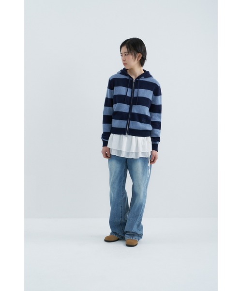 codegraphy（コードグラフィー）の「(Women's) Striped Knit Hooded Zip-up CBFSWKC001（パーカー・メンズ・ダークネイビー/ラベンダー/オートミール・SMALL/MEDIUM）」の11枚目の写真